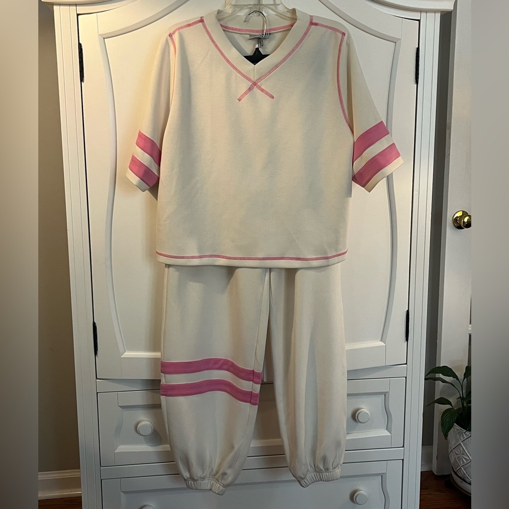 White and Pink Striped sleeve Lounge Set from Jincy’s